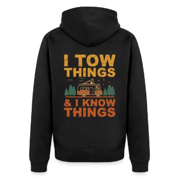 Ich schleppe Dinge ab und ich weiß Dinge Vatertag - Unisex Premium Bio Zip Hoodie - Schwarz - Hinten - Nico (187cm)