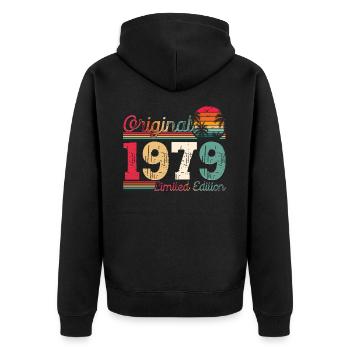 Born 1979 44th birthday Gift man/ woman - Unisex Premium Organic Zip Hoodie - black - Back - Nico (187cm)