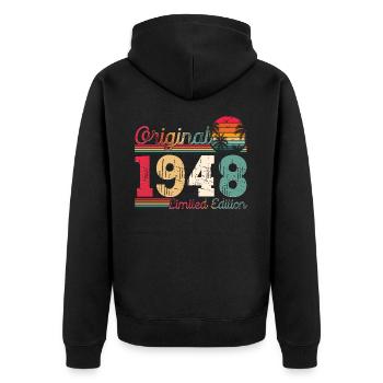 Né en 1948 75e anniversaire Cadeau homme / femme - Veste à capuche bio Premium Unisexe - noir - Dos - Nico (187cm)