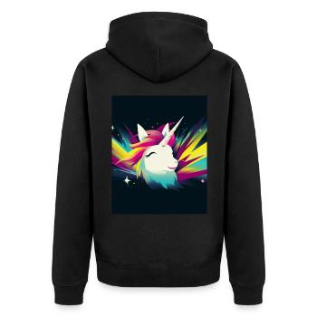 Einhorn Regenbogen Fantasy Design Cartoon 2 - Unisex Premium Bio Zip Hoodie - Schwarz - Hinten - Nico (187cm)