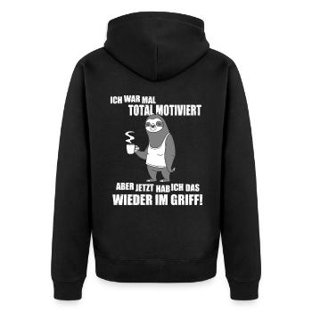 Ich war mal total motiviert - Unisex Premium Bio Zip Hoodie - Schwarz - Hinten - Nico (187cm)