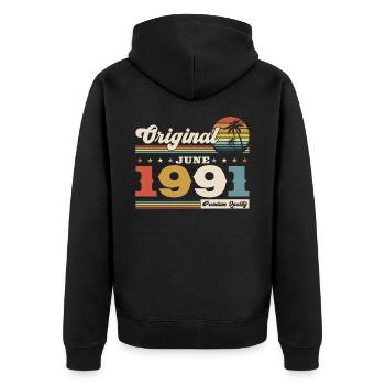 Millésime Juin 1991 Millésime 1991 Anniversaire 1991 - Veste à capuche bio Premium Unisexe - noir - Dos - Nico (187cm)