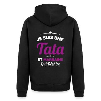 Je Suis Une Tata et Marraine Qui Déchire - Veste à capuche bio Premium Unisexe - noir - Dos - Nico (187cm)
