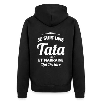Je Suis Une Tata et Marraine Qui Déchire - Veste à capuche bio Premium Unisexe - noir - Dos - Nico (187cm)