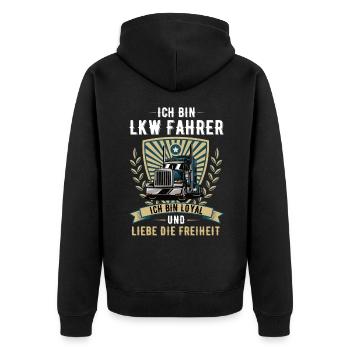Lkw Trucker Fernfahrer Truck lkw fahrer brummi - Unisex Premium Bio Zip Hoodie - Schwarz - Hinten - Nico (187cm)
