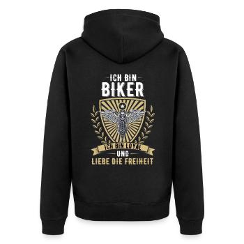 Motorrad Biker Motorradfahrer Chopper Motorräder - Unisex Premium Bio Zip Hoodie - Schwarz - Hinten - Nico (187cm)
