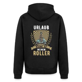 Roller Rollerfahrer Scooter Moped Motorroller - Unisex Premium Bio Zip Hoodie - Schwarz - Hinten - Nico (187cm)