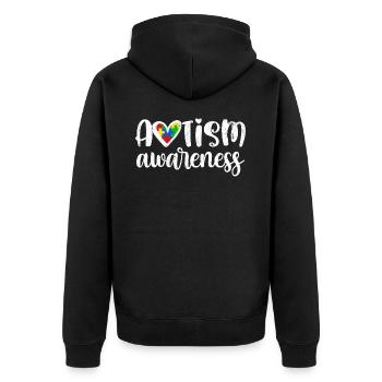 AUTISMUS BEWUSSTSEIN HERZ LIEBE BEHINDERT SPRÜCHE - Unisex Premium Bio Zip Hoodie - Schwarz - Hinten - Nico (187cm)