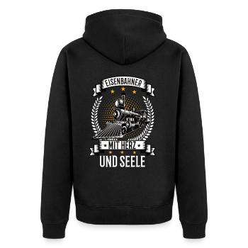 Eisenbahner mit Herz und Seele Eisenbahn Bahn - Unisex Premium Bio Zip Hoodie - Schwarz - Hinten - Nico (187cm)