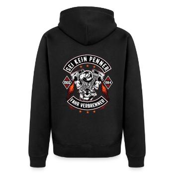 Sei kein Penner Fahr verbrenner Auto V8 Motor V6 - Unisex Premium Bio Zip Hoodie - Schwarz - Hinten - Nico (187cm)