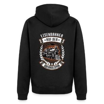Eisenbahn Dampflok Eisenbahner Zug Modelleisenbahn - Unisex Premium Bio Zip Hoodie - Schwarz - Hinten - Nico (187cm)