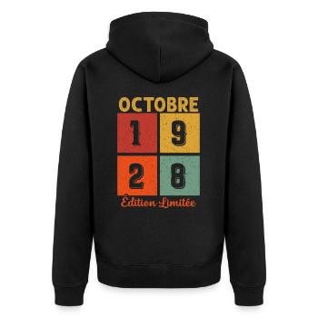 Octobre 1928 Édition limitée - Veste à capuche bio Premium Unisexe - noir - Dos - Nico (187cm)