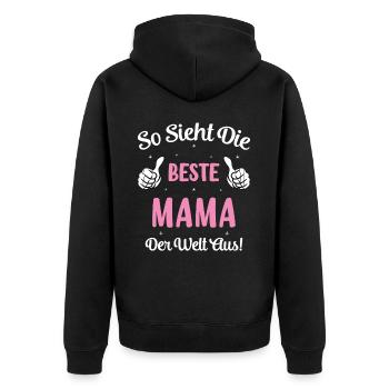 so sieht die beste Mama der Welt aus - Unisex Premium Bio Zip Hoodie - Schwarz - Hinten - Nico (187cm)