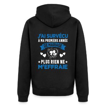 Ma Première Année De Mariage Humour Cadeau - Veste à capuche bio Premium Unisexe - noir - Dos - Nico (187cm)