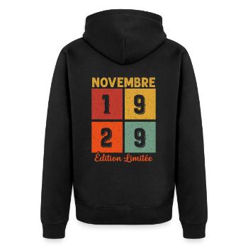 Novembre 1929 Édition limitée - Veste à capuche bio Premium Unisexe - noir - Dos - Nico (187cm)