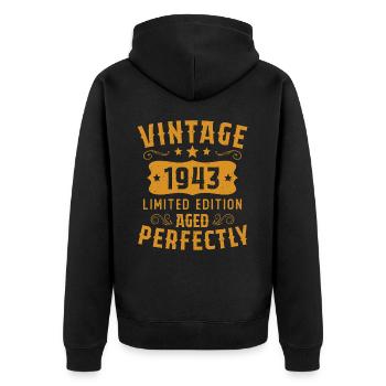Vintage 1943 Limited Edition Aged Perfectly - Unisex Premium Organic Zip Hoodie - black - Back - Nico (187cm)