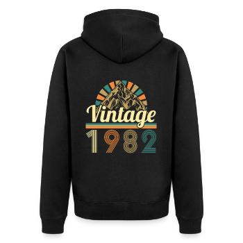 Jahrgang 1982 Retro Geburtstagsgeschenk 1982 - Unisex Premium Bio Zip Hoodie - Schwarz - Hinten - Nico (187cm)