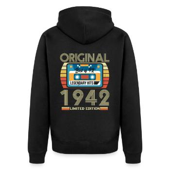 Cadeau D'anniversaire Vintage 1942 - Veste à capuche bio Premium Unisexe - noir - Dos - Nico (187cm)