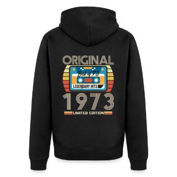 Vintage Geburtstagsgeschenk 1973 Limited Edition - Unisex Premium Bio Zip Hoodie - Schwarz - Hinten - Nico (187cm)