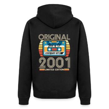 Vintage Geburtstagsgeschenk 2001 - Unisex Premium Bio Zip Hoodie - Schwarz - Hinten - Nico (187cm)