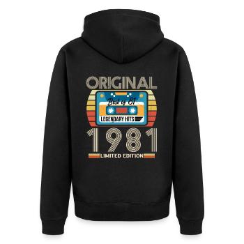 Vintage Geburtstagsgeschenk 1981 Limited Edition - Unisex Premium Bio Zip Hoodie - Schwarz - Hinten - Nico (187cm)