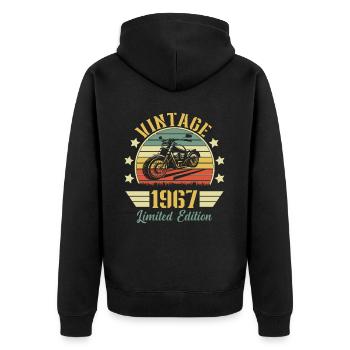 Vintage 1967 Retro Motorcycle Birthday Gift - Unisex Premium Organic Zip Hoodie - black - Back - Nico (187cm)