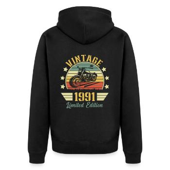 Vintage 1991 Retro Motorrad Geburtstagsgeschenk - Unisex Premium Bio Zip Hoodie - Schwarz - Hinten - Nico (187cm)