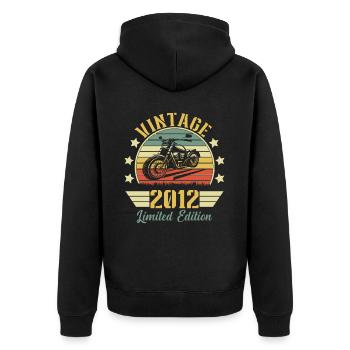 Vintage 2012 Retro Motorcycle Birthday Gift - Unisex Premium Organic Zip Hoodie - black - Back - Nico (187cm)
