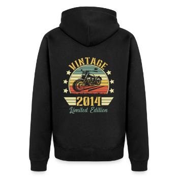 Vintage 2014 Retro Motorrad Geburtstagsgeschenk - Unisex Premium Bio Zip Hoodie - Schwarz - Hinten - Nico (187cm)