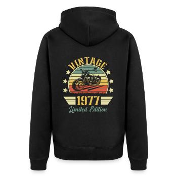 Vintage 1977 Retro Motorcycle Birthday Gift - Unisex Premium Organic Zip Hoodie - black - Back - Nico (187cm)