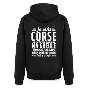 Corse je ne ferme pas ma gueule cadeau humour - Veste à capuche bio Premium Unisexe - noir - Dos - Nico (187cm)
