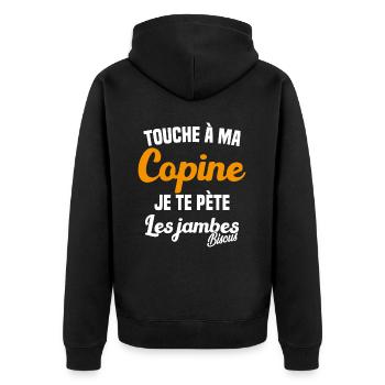 Touche a ma Copine je te pète les jambes Humour - Veste à capuche bio Premium Unisexe - noir - Dos - Nico (187cm)