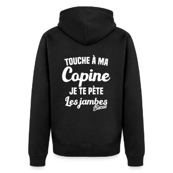 Touche a ma Copine je te pète les jambes Humour - Veste à capuche bio Premium Unisexe - noir - Dos - Nico (187cm)