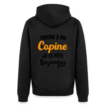 Touche a ma Copine je te pète les jambes Humour - Veste à capuche bio Premium Unisexe - noir - Dos - Nico (187cm)