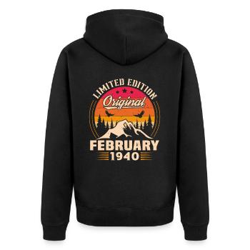 Vintage-Geburtstagsgeschenk geboren im Februar 1940 - Unisex Premium Bio Zip Hoodie - Schwarz - Hinten - Nico (187cm)