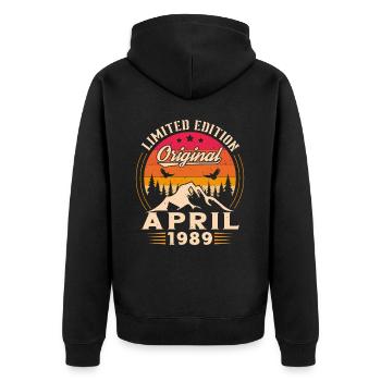 Vintage Nées En Avril 1989 Cadeau D'anniversaire - Veste à capuche bio Premium Unisexe - noir - Dos - Nico (187cm)