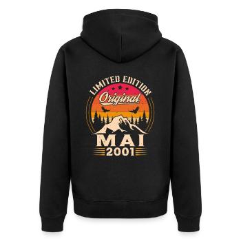 Mai 2001 Vintage Nées En Mai 2001 Anniversaire - Veste à capuche bio Premium Unisexe - noir - Dos - Nico (187cm)
