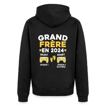 Futur Grand Frère Cadeau Annonce Grossesse 2024 - Veste à capuche bio Premium Unisexe - noir - Dos - Nico (187cm)
