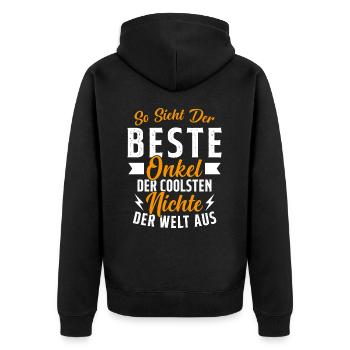 So sieht der beste Onkel der Welt aus - Unisex Premium Bio Zip Hoodie - Schwarz - Hinten - Nico (187cm)