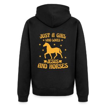 juste une fille qui aime jesus et les chevaux - Veste à capuche bio Premium Unisexe - noir - Dos - Nico (187cm)