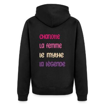 Charlotte la femme le mythe la légende Cadeau - Veste à capuche bio Premium Unisexe - noir - Dos - Nico (187cm)