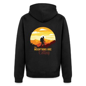 Die Berge rufen - Unisex Premium Bio Zip Hoodie - Schwarz - Hinten - Nico (187cm)