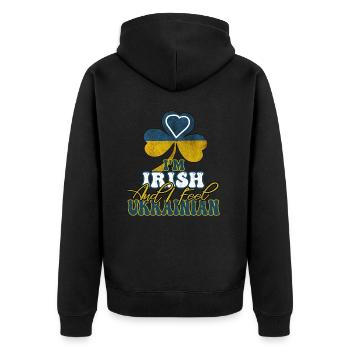 I'm Irish But I Feel Ukrainian - Unisex Premium Organic Zip Hoodie - black - Back - Nico (187cm)