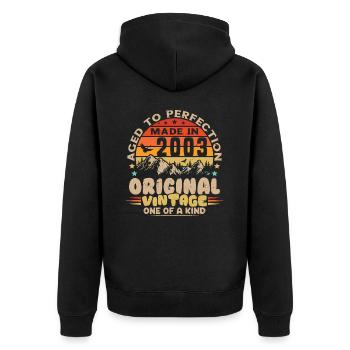 Jahrgang 2003 Geburtstagsgeschenk 2003 - Unisex Premium Bio Zip Hoodie - Schwarz - Hinten - Nico (187cm)