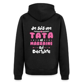 Je Suis Une Tata et Marraine Qui Déchire - Veste à capuche bio Premium Unisexe - noir - Dos - Nico (187cm)