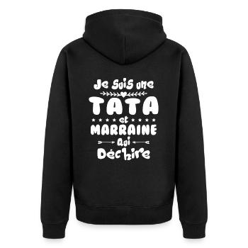 Je suis une Tata et Marraine qui déchire - Veste à capuche bio Premium Unisexe - noir - Dos - Nico (187cm)