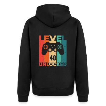 Level 40 Unlocked - Unisex Premium Organic Zip Hoodie - black - Back - Nico (187cm)
