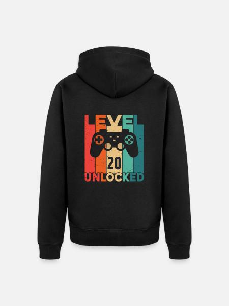 Level 20 Unlocked - Unisex Premium Organic Zip Hoodie - black