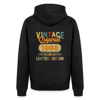 1963 Vintage Original 1963 Cadeau D'anniversaire - Veste à capuche bio Premium Unisexe - noir - Dos - Nico (187cm)
