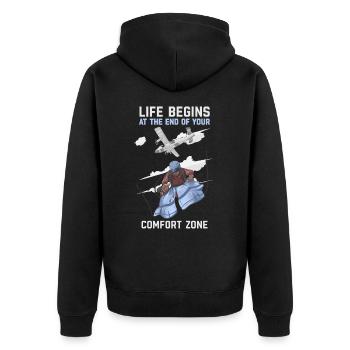 Das Leben beginnt am Ende Ihrer Komfortzone Geschenk - Unisex Premium Bio Zip Hoodie - Schwarz - Hinten - Nico (187cm)